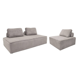 Ensemble chauffeuses LAO pour canapé modulable en velours côtelé 3 places gris clair