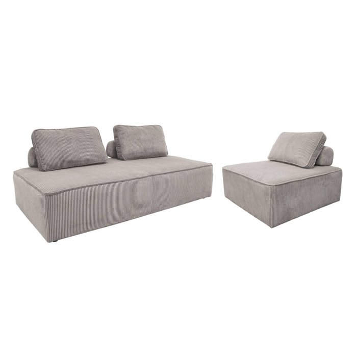 Ensemble chauffeuses LAO pour canapé modulable en velours côtelé 3 places gris clair