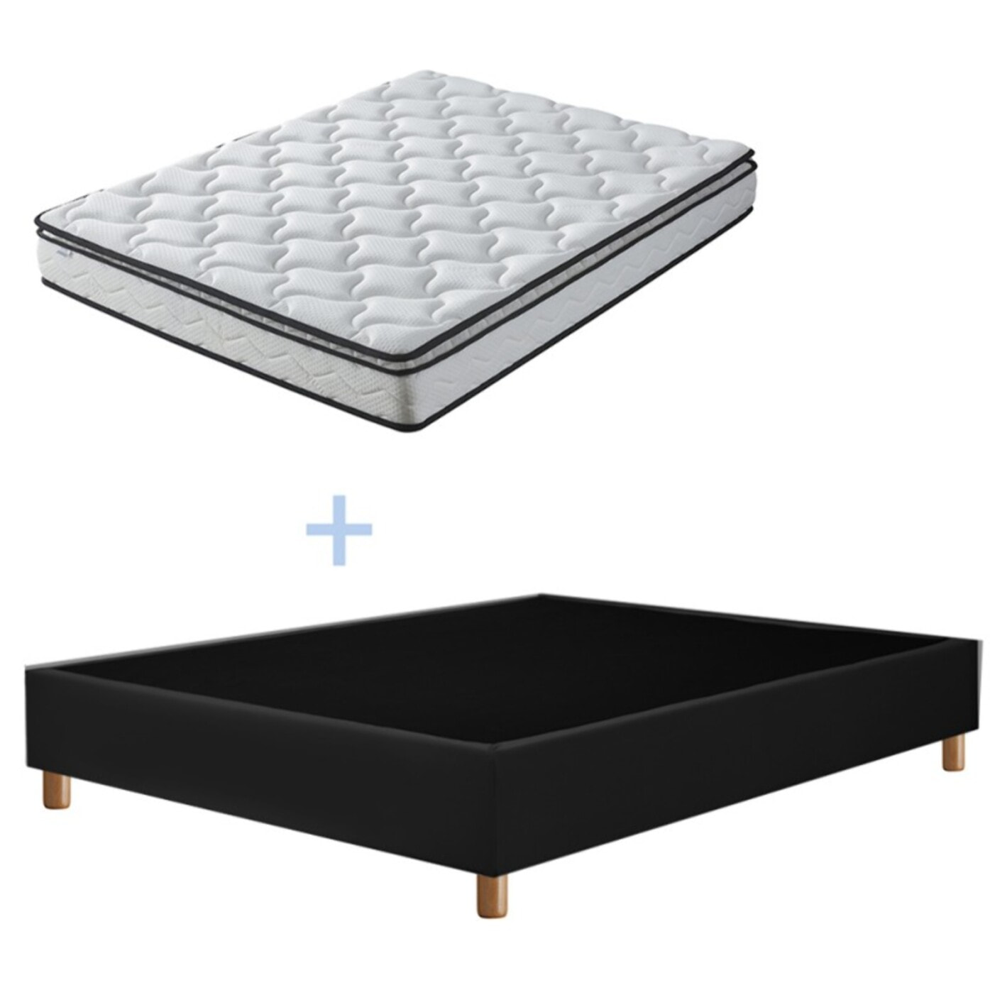 Ensemble matelas Sultan & sommier déco| 100% Mémoire de forme | Surmatelas intégré | Cadre à lattes | Simili Cuir | Noir