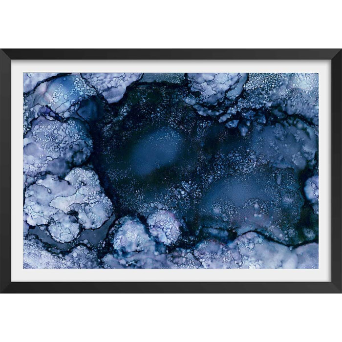 Poster blue space Affiche sous cadre noir