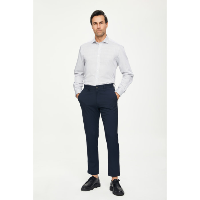 Camicia Uomo 1 Bottone Francese Satin Riga Stretta Bianco/Nero