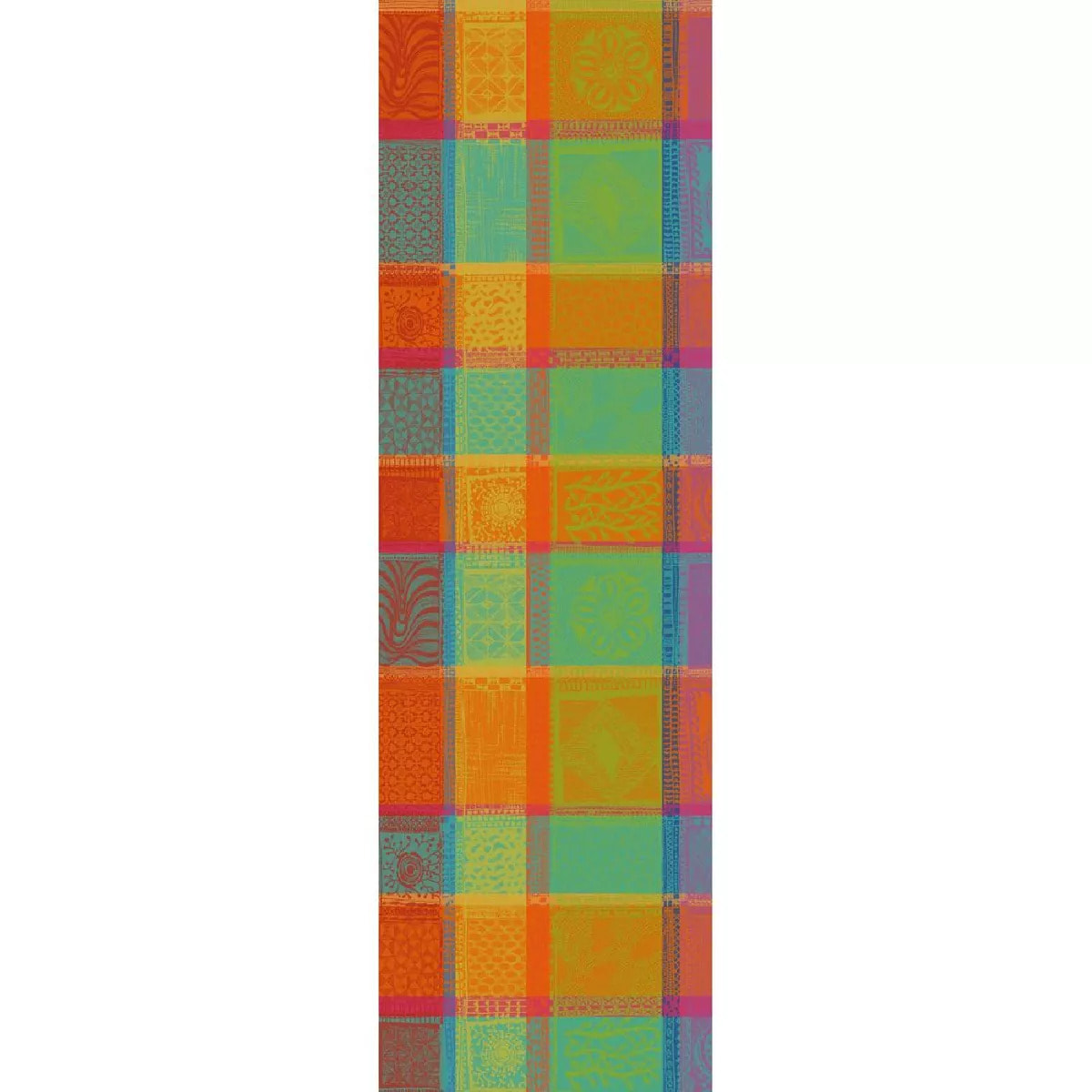 Chemin de table pur coton motif jacquard multicolore orange Mille wax creole