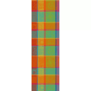 Chemin de table pur coton motif jacquard multicolore orange Mille wax creole