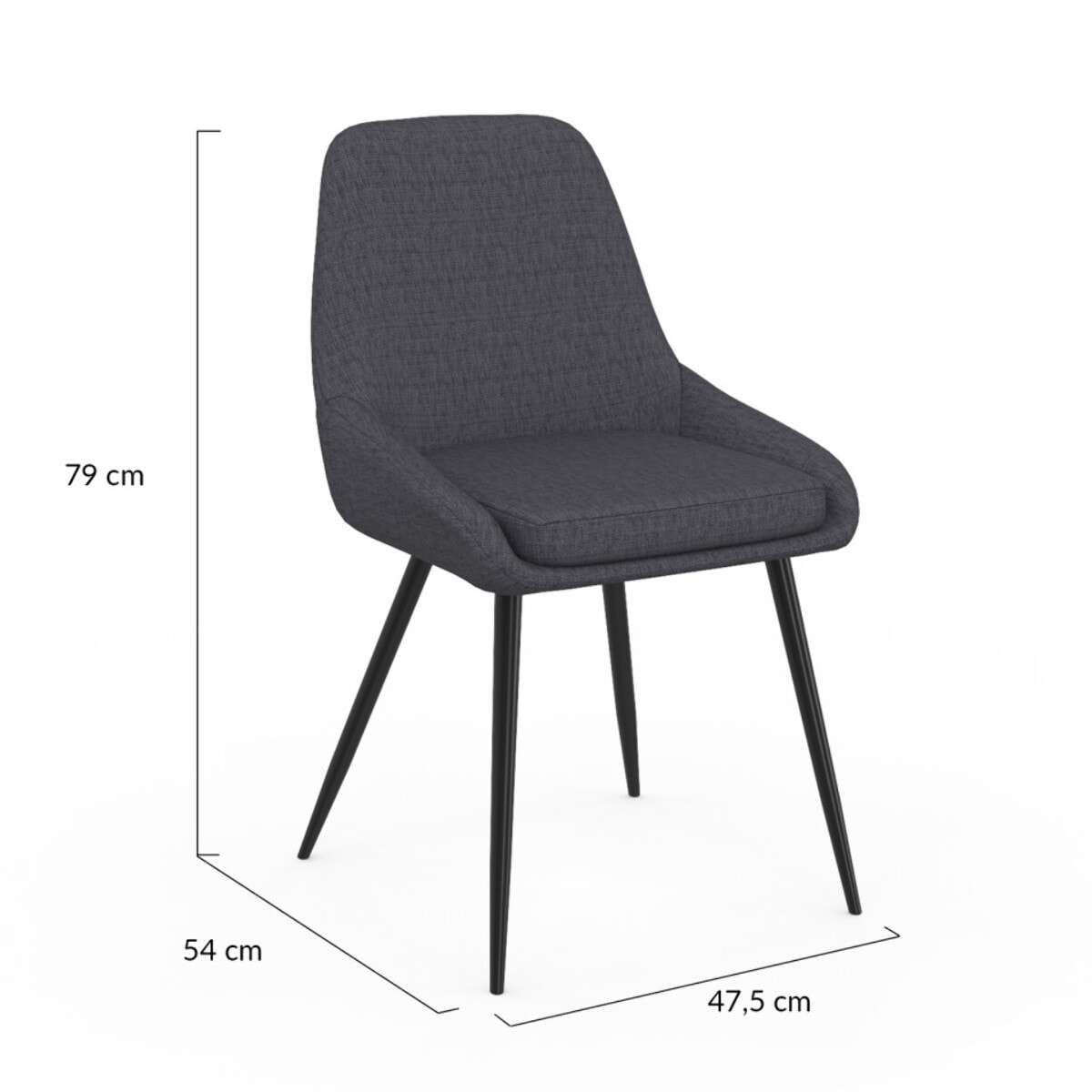 Chaises Ornella tissu gris foncé pieds métal noirs - lot de 2