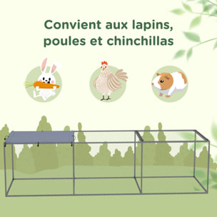 Cage parc enclos poulailler dim. 2,96L x 1l x 0,8H m - espace couvert - ouverture toit verrouillable - acier gris vert