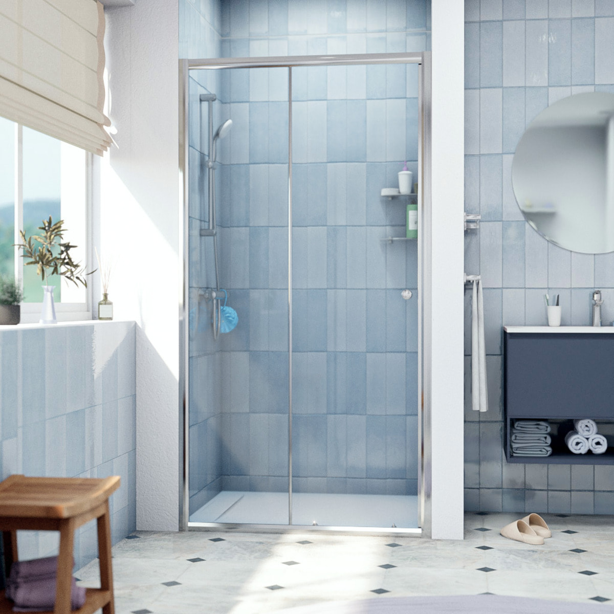 SAT PROJECT  Porte de douche 110x185cm coulissante avec profilé chrome brillant (SATPROMUD110CRT)