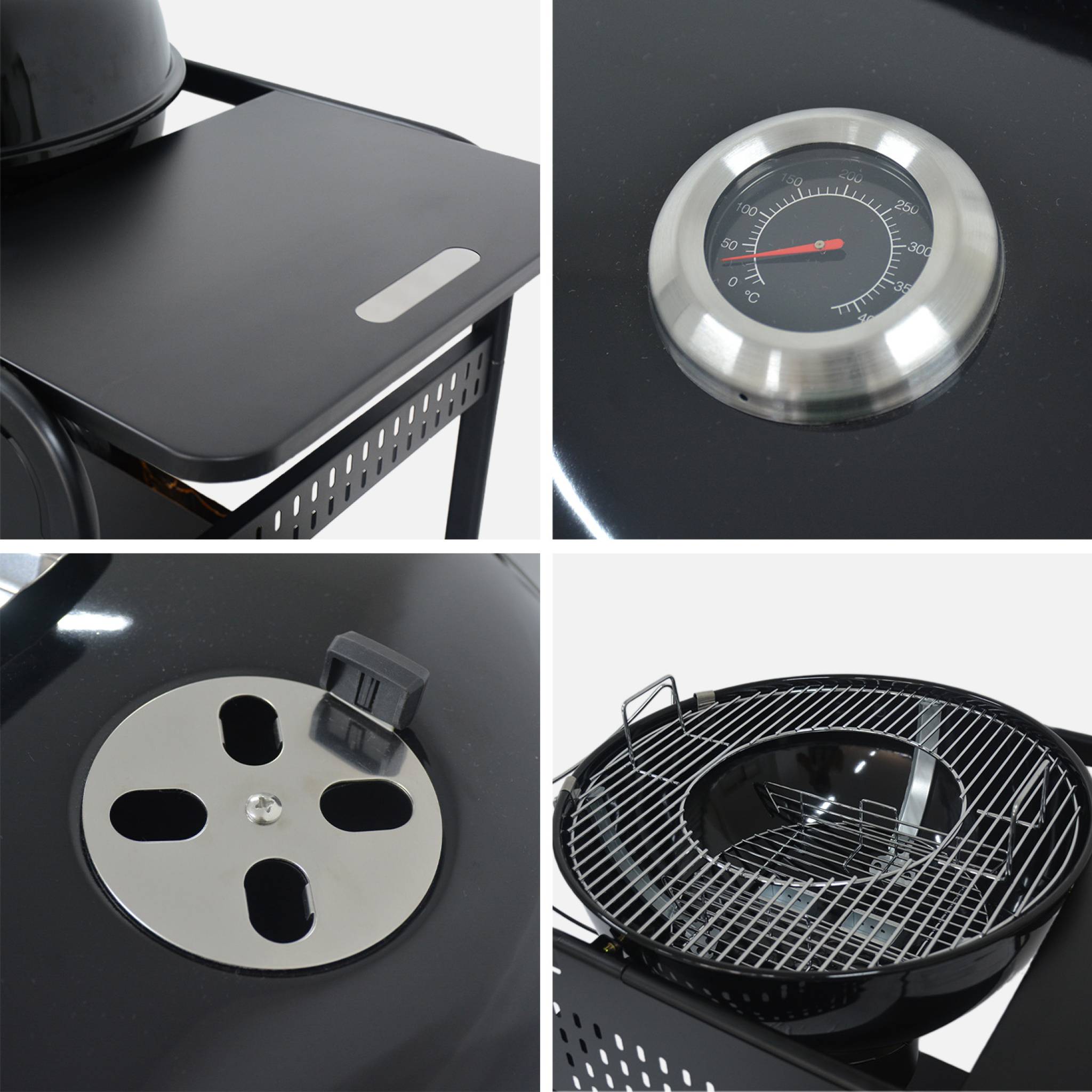 Barbecue rond charbon de bois acier émaillé Ø53cm avec chariot MAURICE