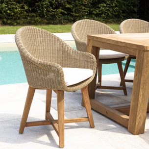 KALLY - Lot de 2 fauteuils jardin rotin synthétique et coussin pieds croisés