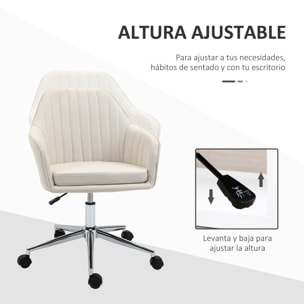 Silla de Oficina Silla de Escritorio Giratoria Tapizado en Lino con Altura Ajustable y Reposabrazos para Estudio Dormitorio Tocador Carga 120 kg Beige