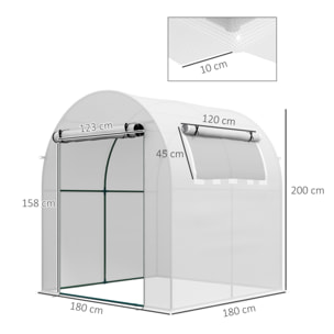 Invernadero de Jardín 180x180x200 cm Invernadero de Túnel Pequeño con Puerta Enrollable y Ventana de Malla para Cultivar Plantas Flores Blanco