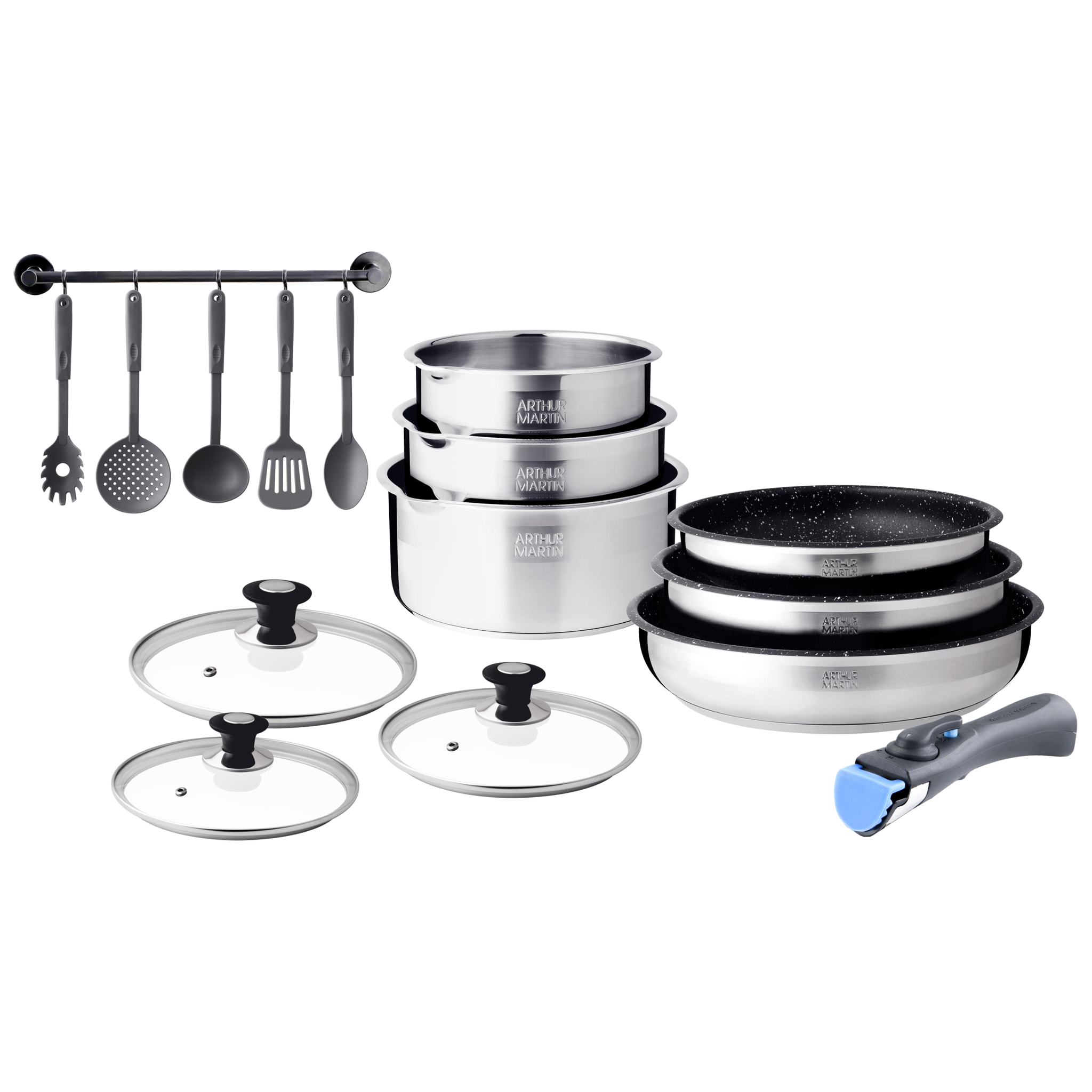 Batterie 15 pièces inox amovible