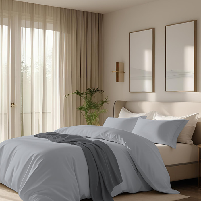 Parure copripiumino in raso tinta unita grigio perla