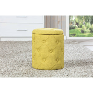 Pouf contenitore in tessuto giallo trapuntato, cm 34x34x40