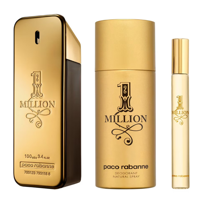 Paco Rabanne 1 Million EDT + Deodorante + Mini Set Cofanetto Regalo Uomo 100 ML + 150 ML + 10 ML
