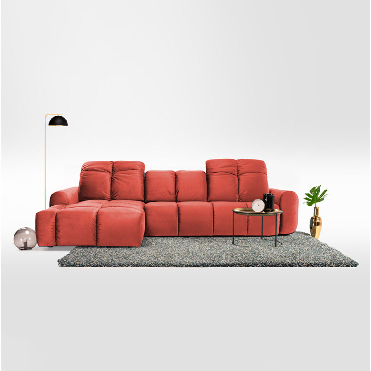 Canapé d'Angle Gauche Velours Anacapri, 3 Places, Repose-têtes Ajustables, Style Contemporain