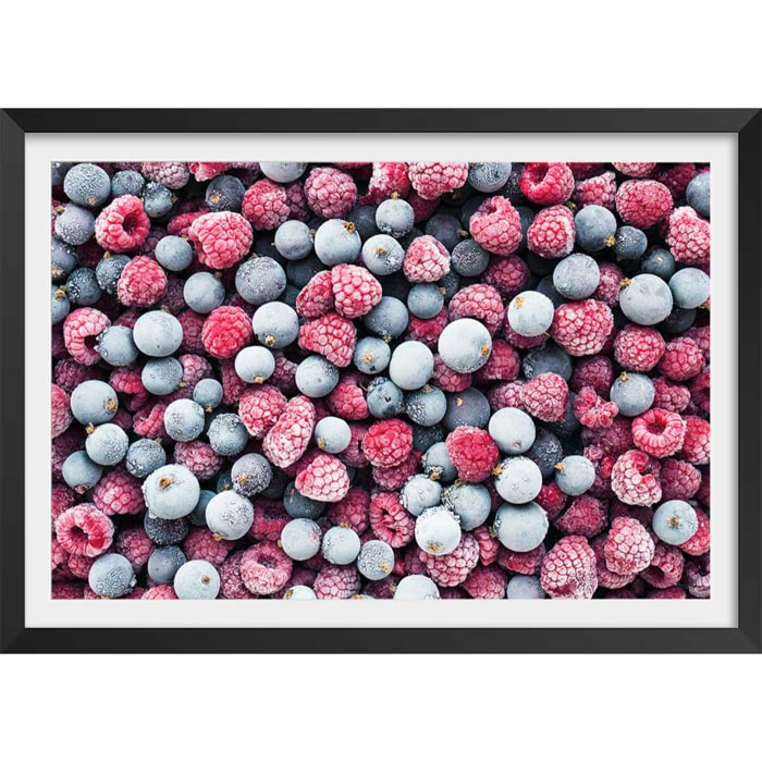 Affiche cuisine coktail de fruits rouges givrés Affiche + cadre en bois - Noir