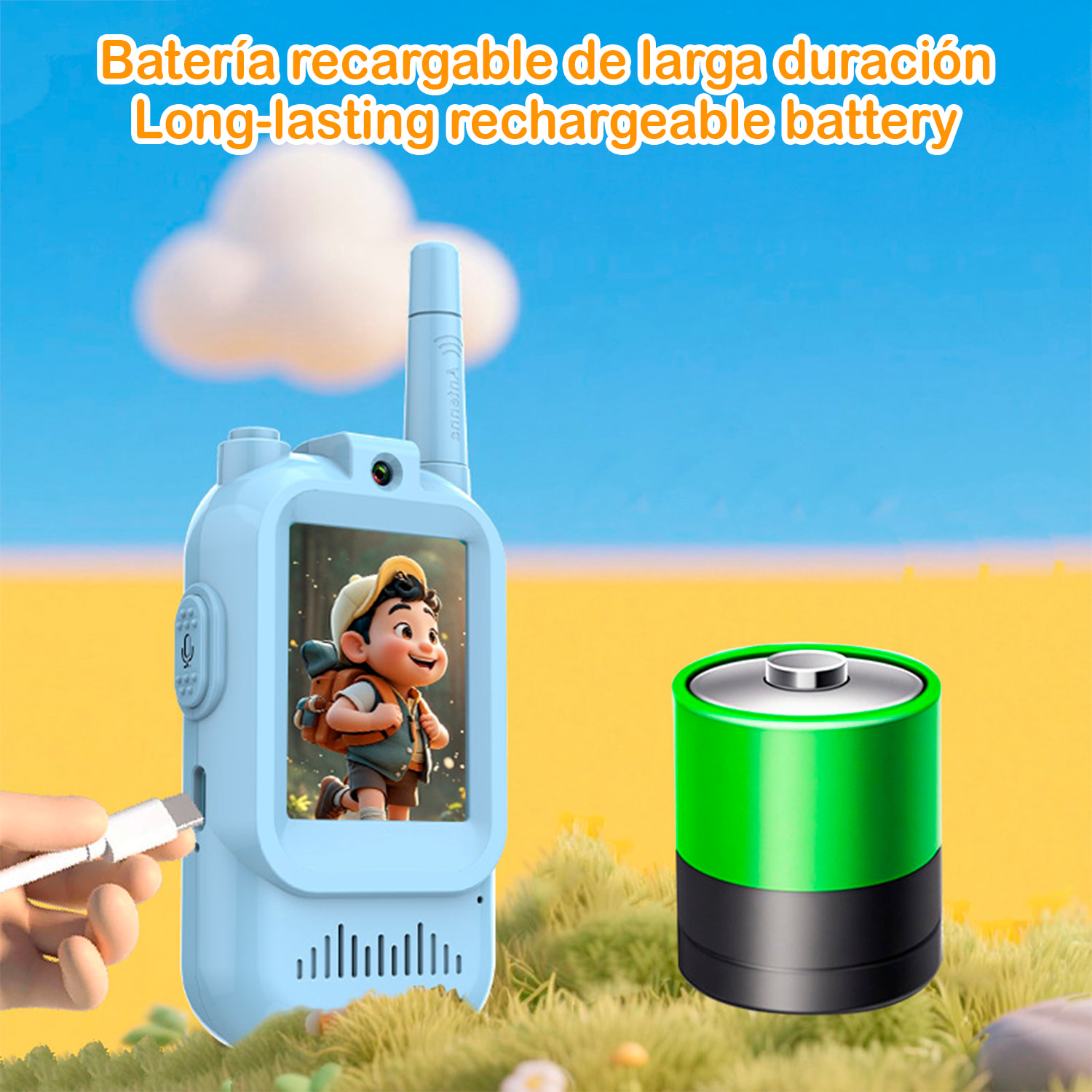 Walkie-Talkie infantil con intercomunicador con video y 4 modos de visualización. 150-500 metros de conexión clara, pantalla de 2" y 4 modos de voz.