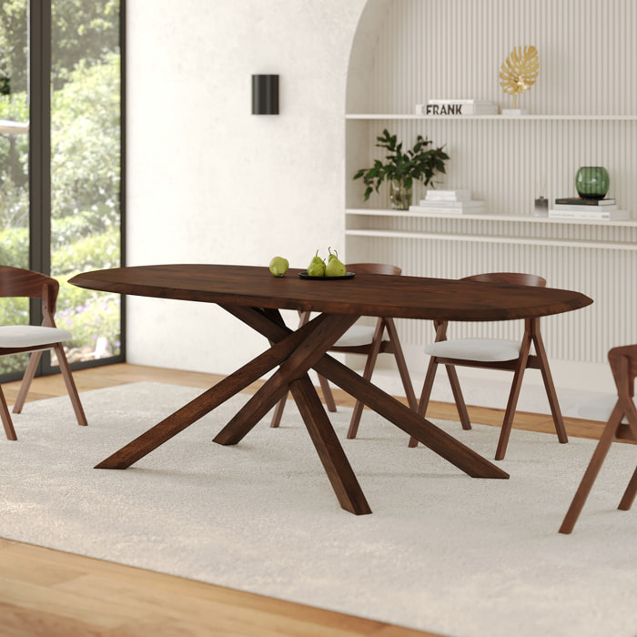 Table rectangulaire en bois d'hévéa massif foncé 10 personnes - Aladin