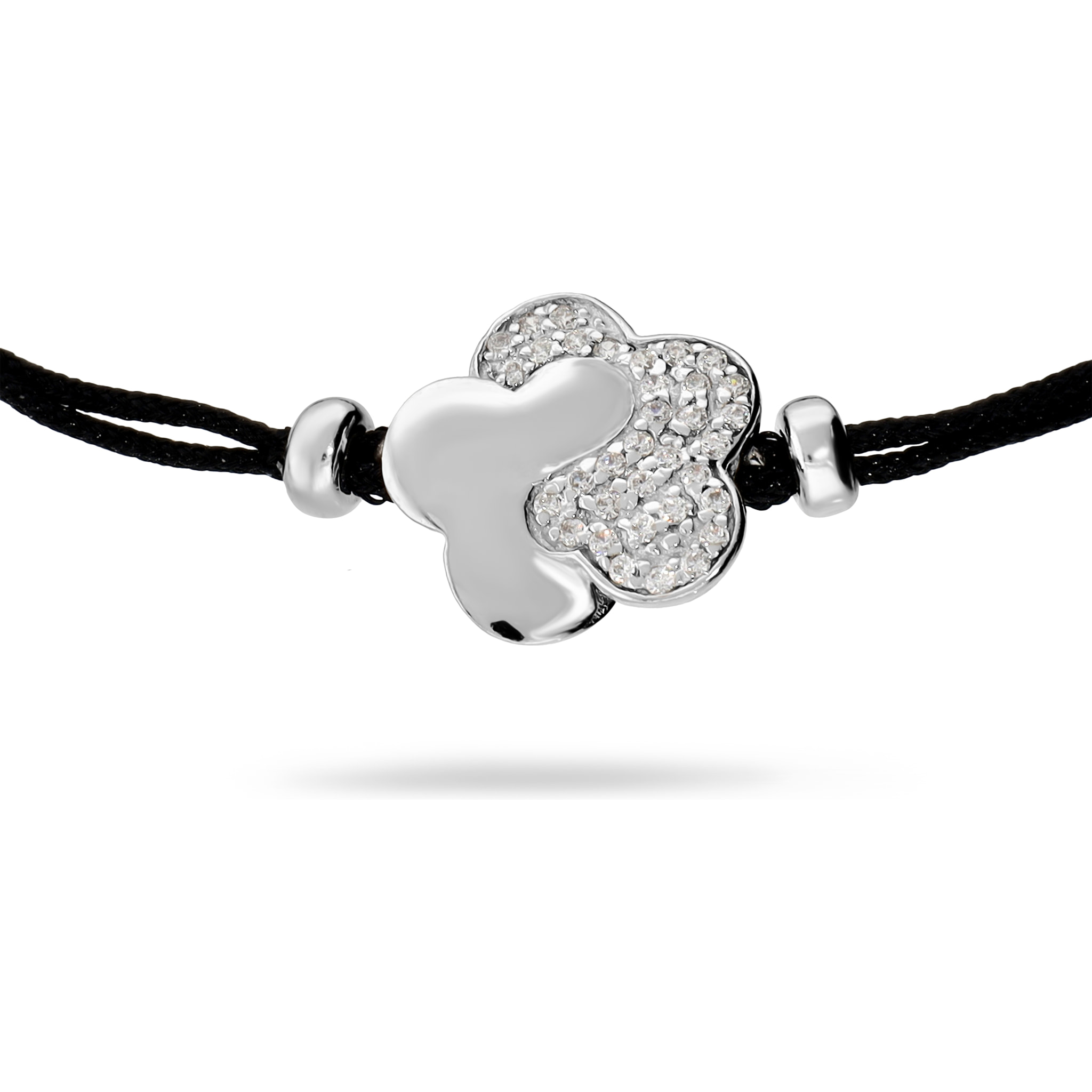 Bracciale Regolabile in Cordino con Fiore in Argento 925