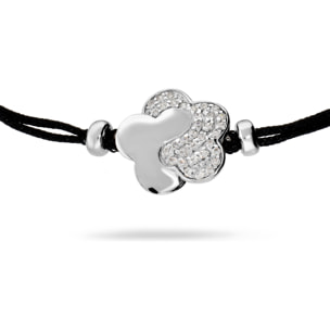 Bracciale Regolabile in Cordino con Fiore in Argento 925