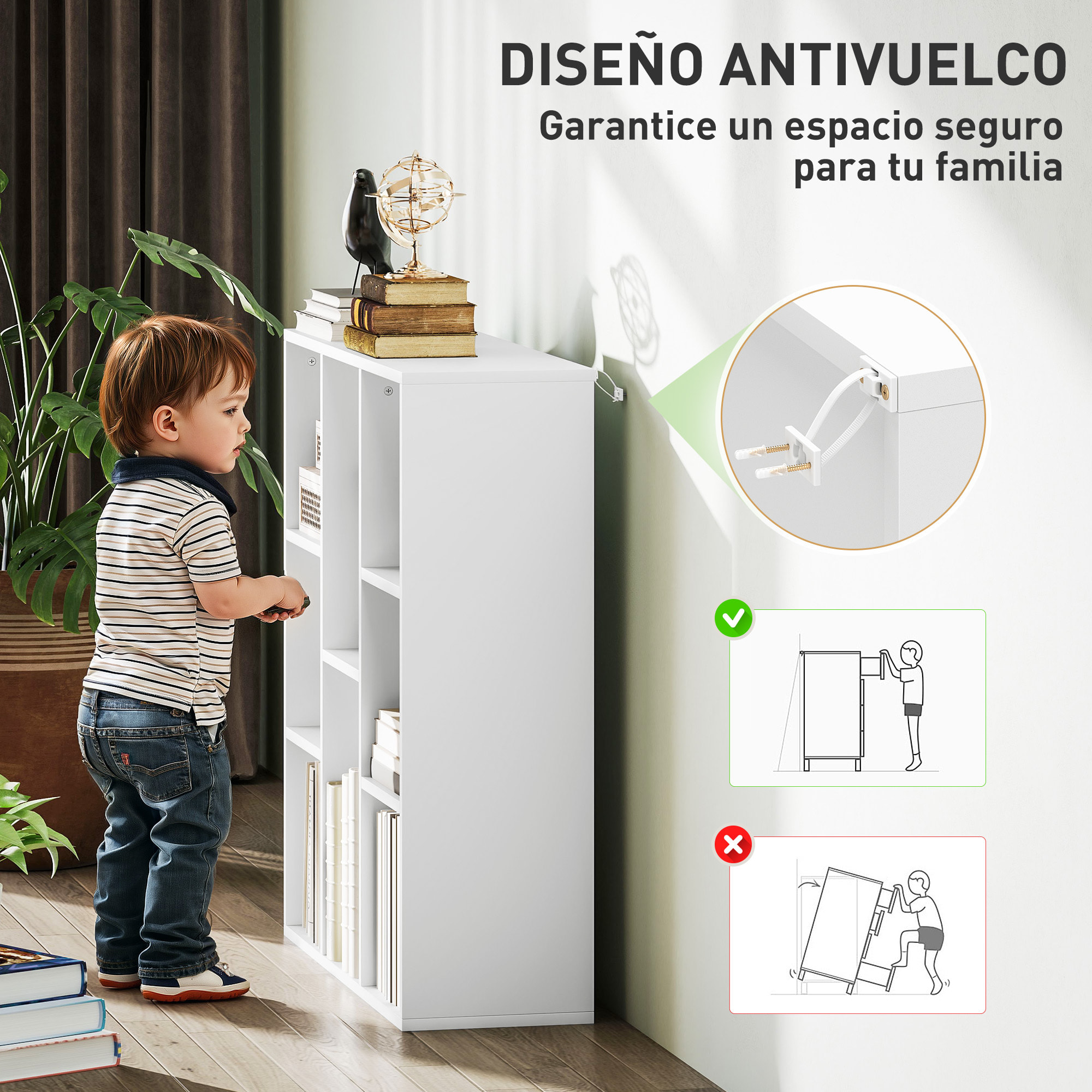 Librería de 3 Niveles Estantería de Libros con 8 Compartimentos Diseño Vertical u Horizontal para Sala de Estar Oficina Dormitorio 74,3x24x80 cm Blanco