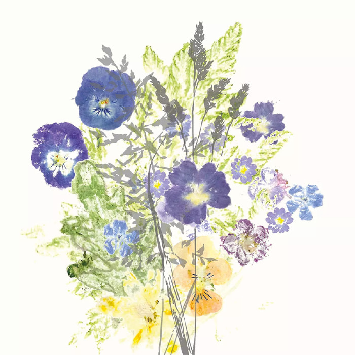 Serviette lin & coton lavé imprimé multicolore Fleurs champetres floraison