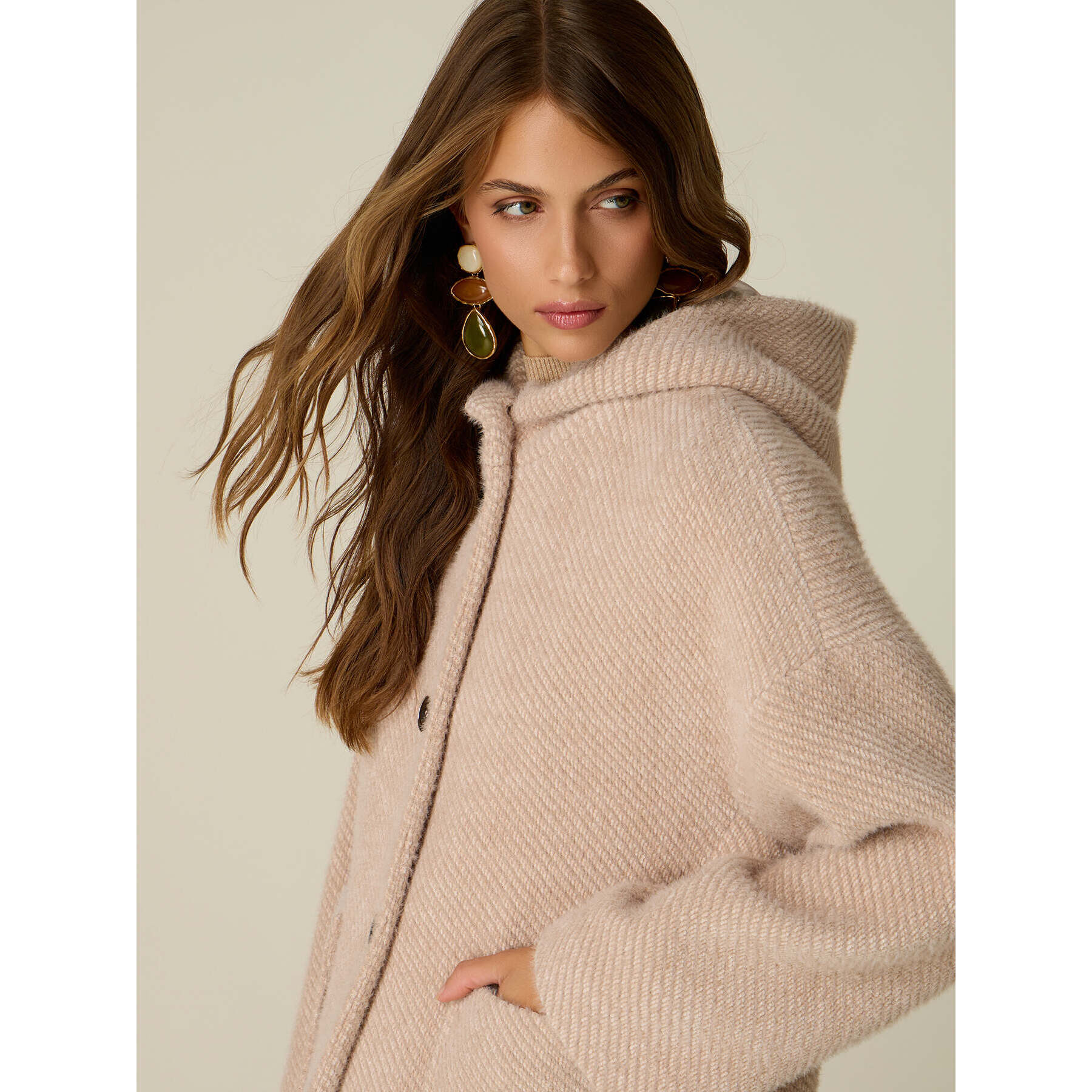Oltre - Cappotto corto con cappuccio - Beige