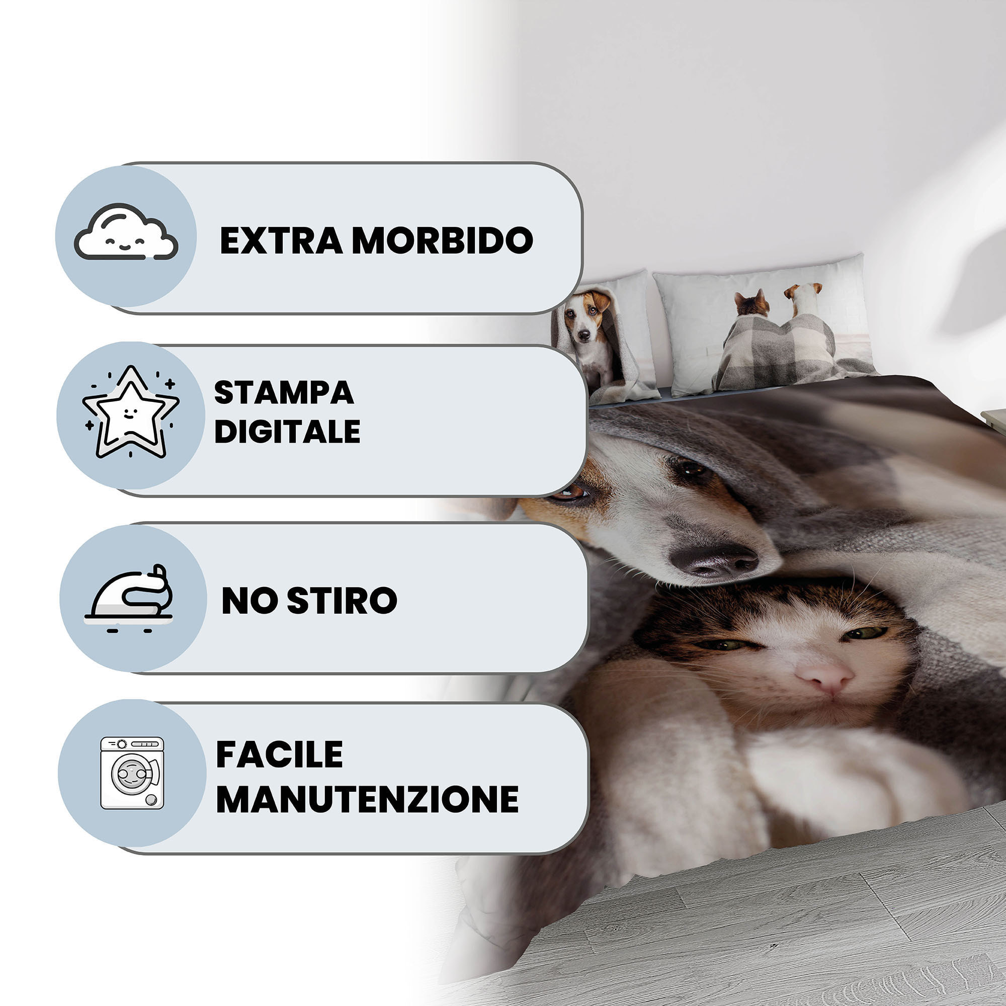 PARURE COPRIPIUMINO GOODNIGHT MATRIMONIALE - STAMPA DIGITALE 100% Microfibra