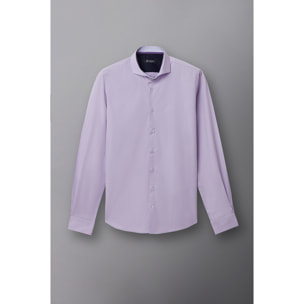 Camicia Uomo 1 Bottone Francese Slim Popeline Stretch Unito Lilla