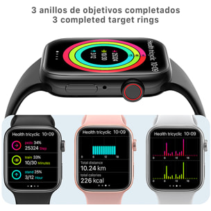 Smartwatch T900 Pro 8 con pantalla de 1,8 HR, monitor cardiaco y de O2 en sangre. Varios modos deportivos, notificaciones de apps.