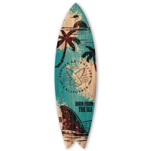 Planche de surf décorative bleu et bois Born from the Sea Tableau alu Dibond