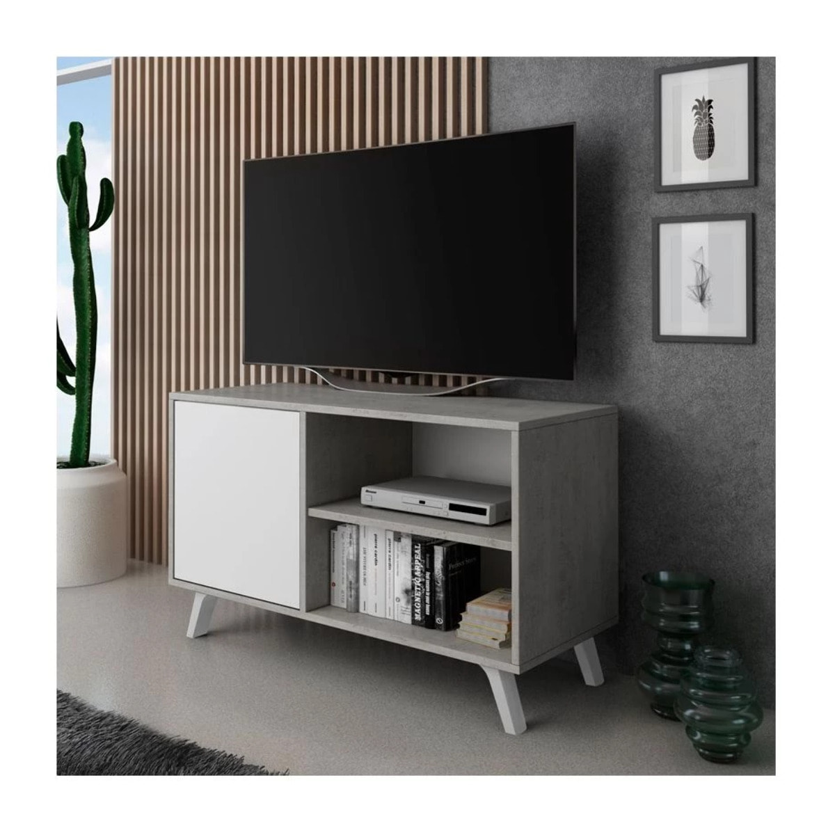 Mueble TV Wind 100 Gris cemento - Blanco mate