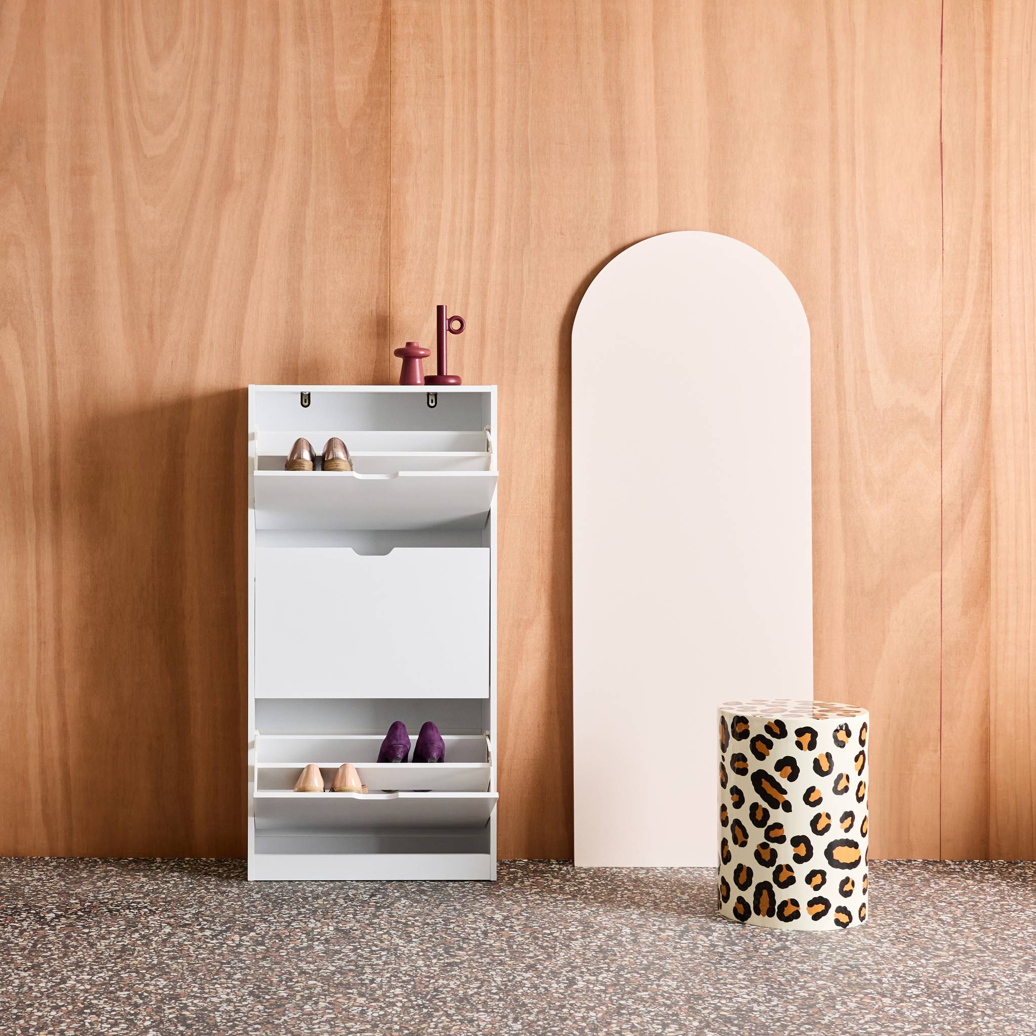 Meuble à chaussures décor bois 3 abattants SHOOZ