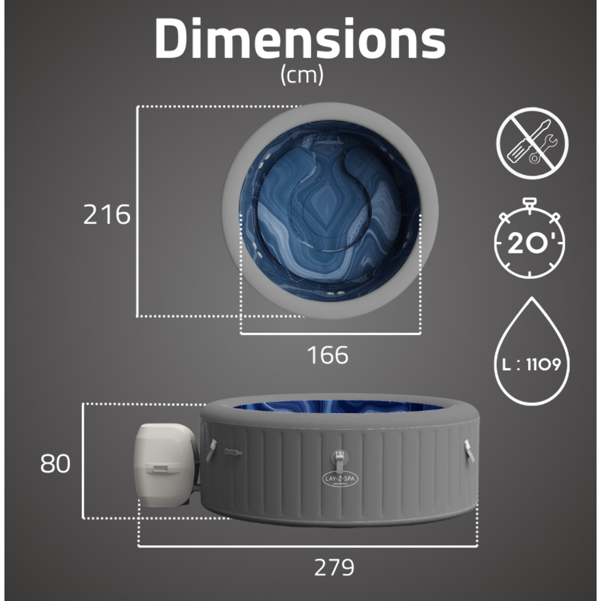 Bestway Spa gonflable rond Lay-Z-Spa Santorini HydroJet Pro 5-7 personnes