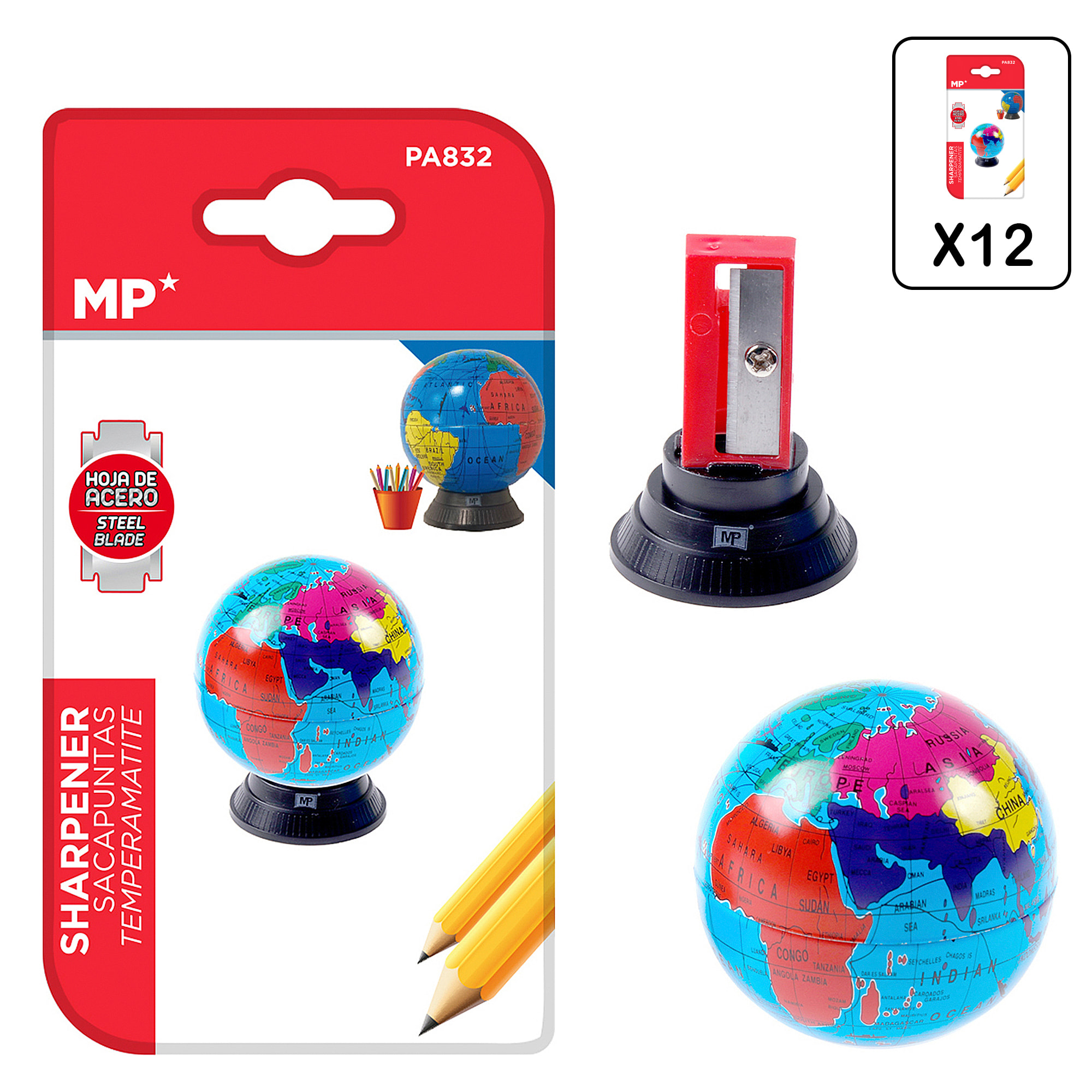 PACK 12 AFFILA PENNE MAPPA DEL MONDO