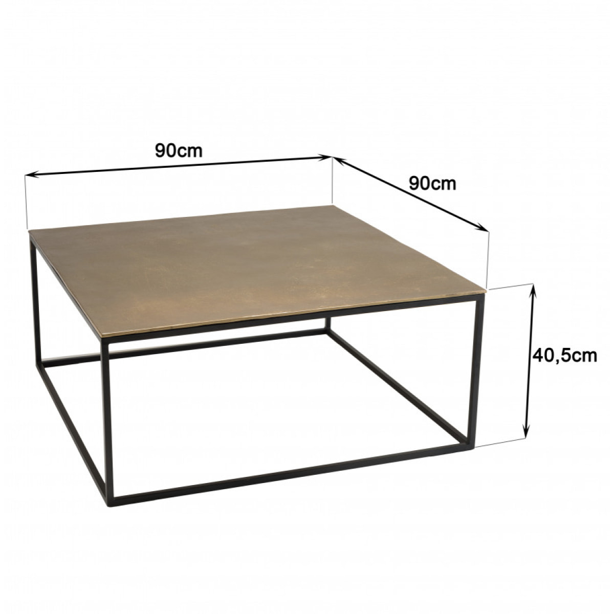 JONAS - Table basse carrée 90x90cm aluminium doré et noir pieds métal