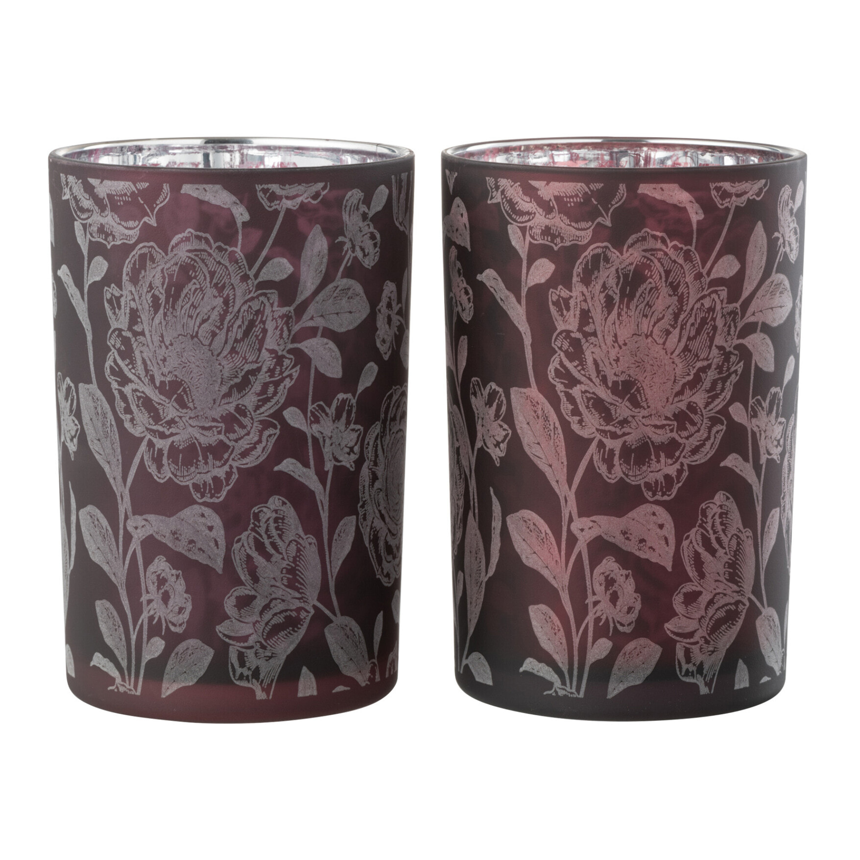 J-Line photophore Fleurs - verre - mauve/argent - large - 2 pièces