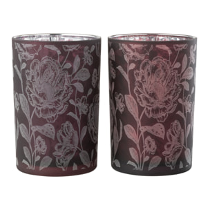 J-Line photophore Fleurs - verre - mauve/argent - large - 2 pièces