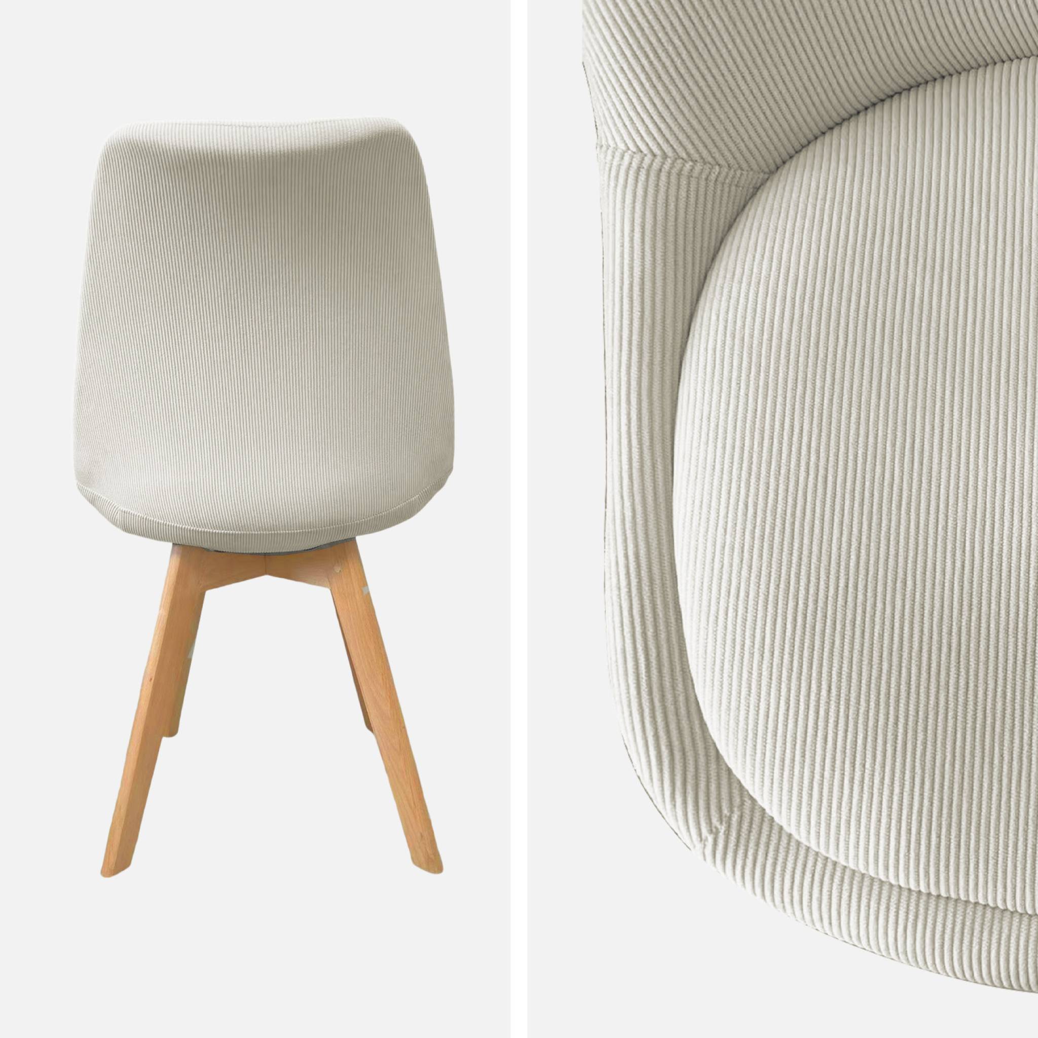 Lot de 4 chaises scandinaves revêtement velours côtelé blanc cassé. pieds bois de hêtre - Nils