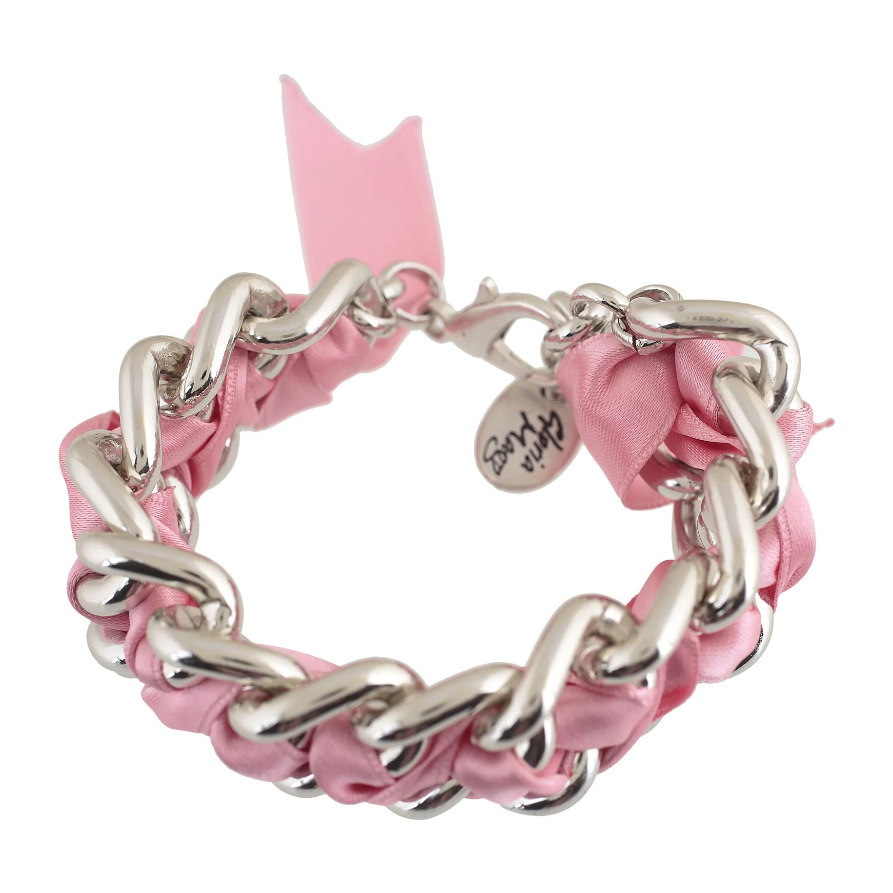 Pulsera cadena plata y cintas RockYou Rosa