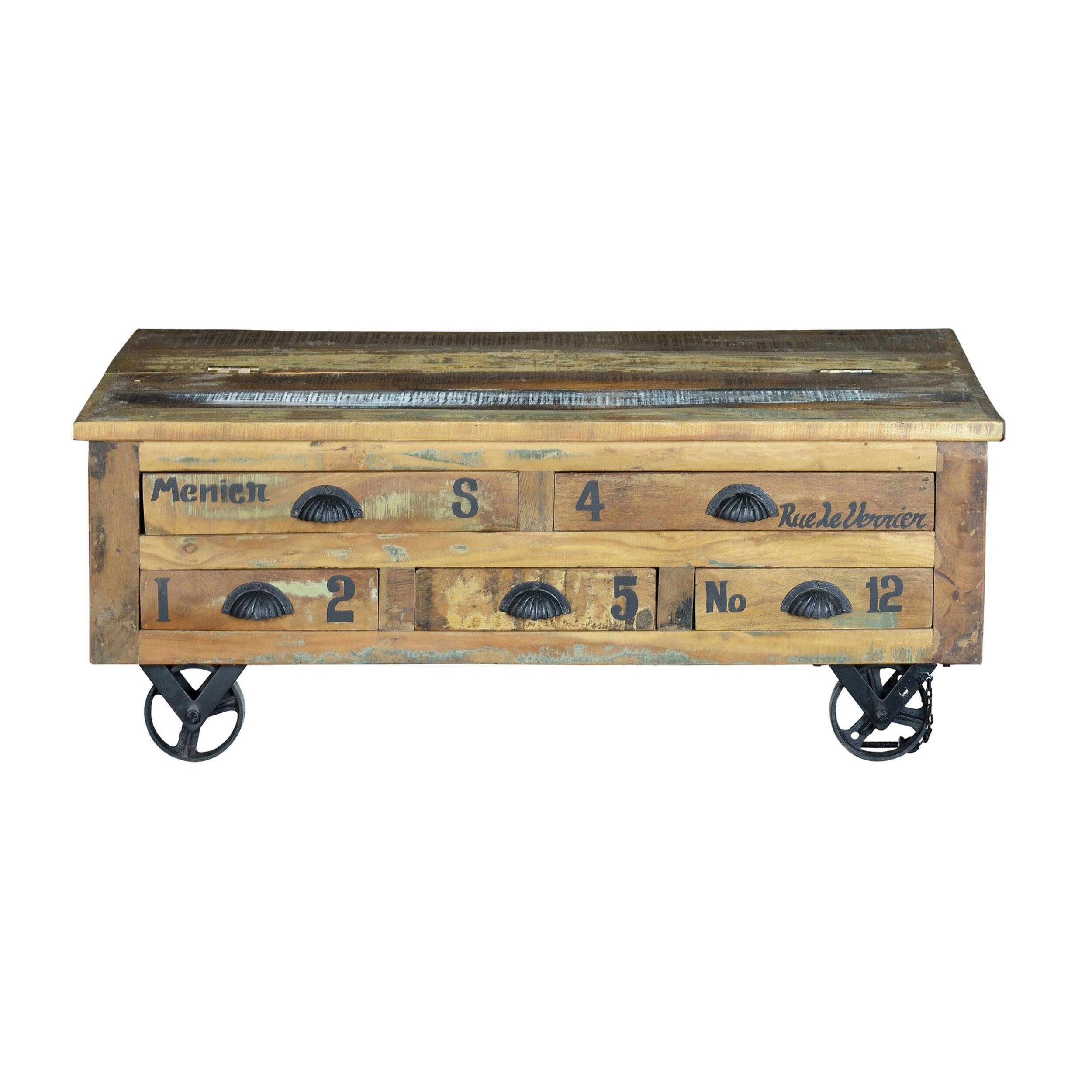 Mesa de centro - madera reciclada y hierro - 42x110x70cm