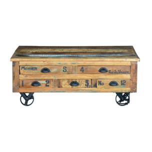 Mesa de centro - madera reciclada y hierro - 42x110x70cm