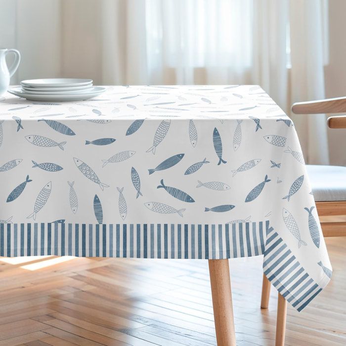 Nappe imprimée anti-tâches FAMARA BLEU