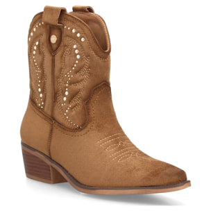 Botas cowboy mujer caña media serraje con tachuelas y tacón bajo