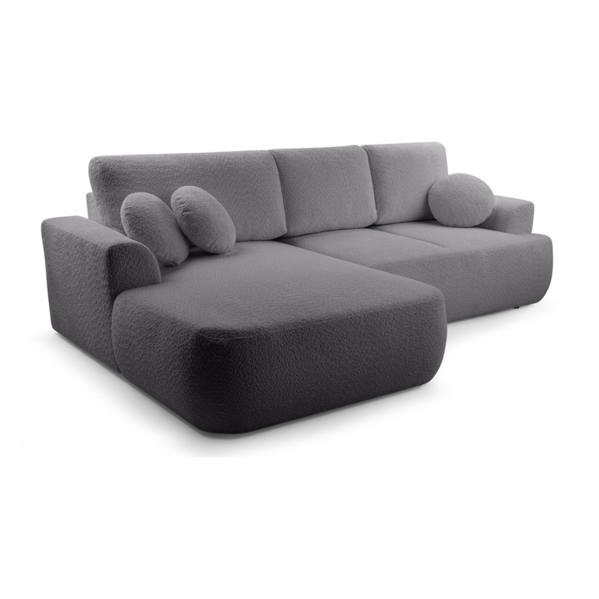 Candela - canapé d'angle gauche 4 places - convertible avec coffre - en tissu bouclette - Gris foncé