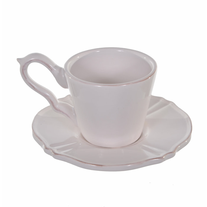 Set Di Tazze In Ceramica Con Piattino. Larghezza 14 Cm - Pezzi 4 - 14,8X8,8X14,8cm - Colore: Bianco - Bianchi Dino - Decori Casa E Complementi