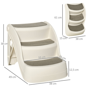 Escalier pour chien animaux pliable 3 marches antidérapant max. 10Kg plastique crème