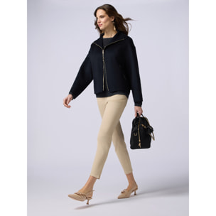 Oltre - Pantaloni skinny in cotone e tencel con bottone gioiello - Beige