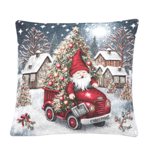 Fodera Per Cuscino Arredo Natalizio In Tessuto Gobelin Cinigliato Made in Italy Disegno Truck