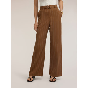 Motivi - Pantalones palazzo de rayas en mezcla de lino - Marrón
